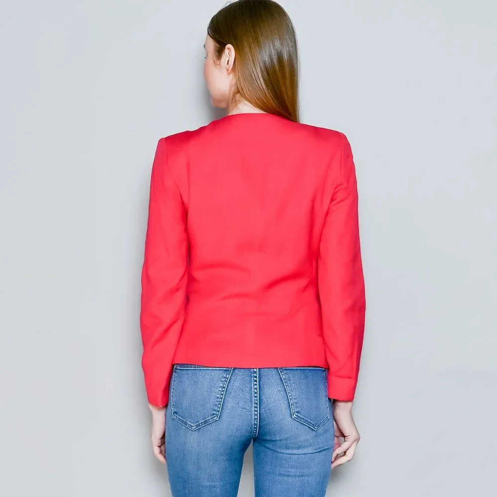 CHRISTIAN DIOR Vintage Bright Pink Collarless Blazer 4